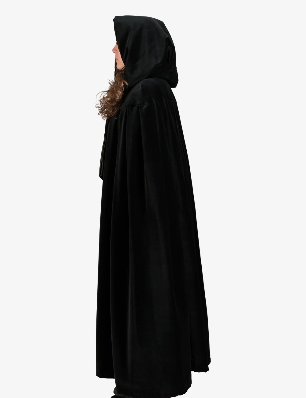 Unisex Mantello Nero In Velluto Con Cappuccio - Image 5