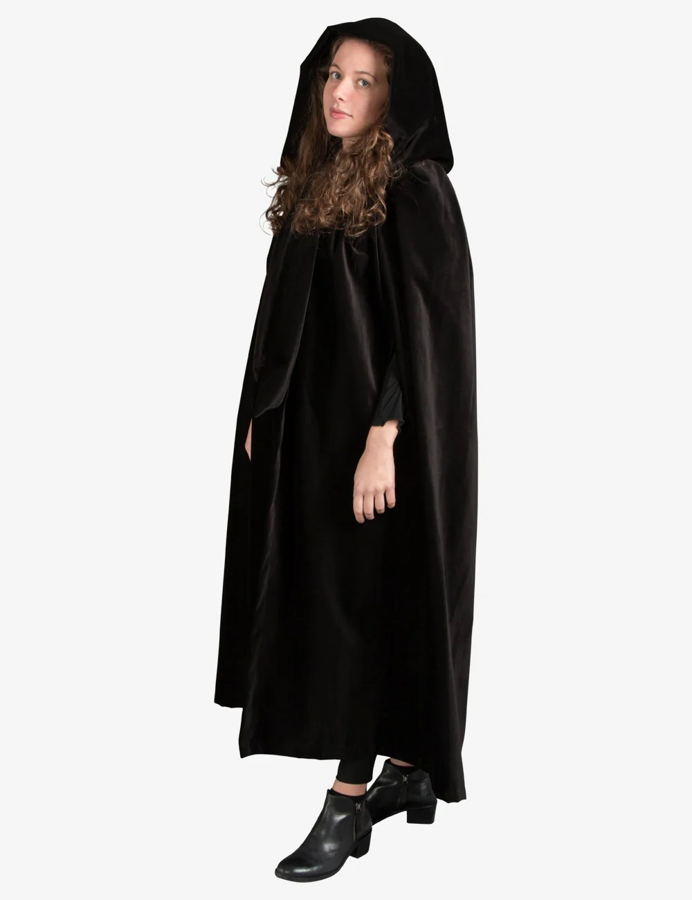 Unisex Mantello Nero In Velluto Con Uscita Mani - Image 4