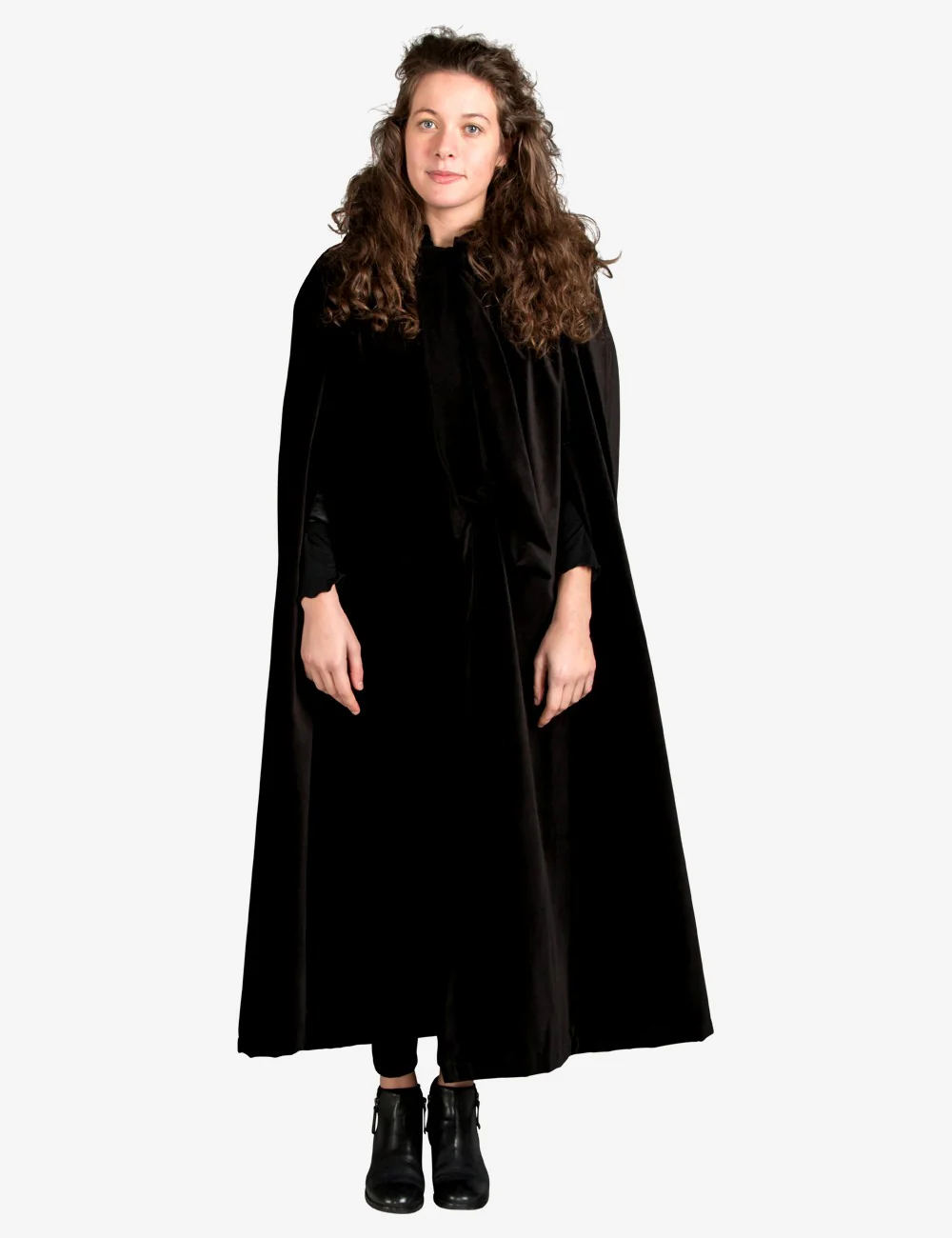 Unisex Mantello Nero In Velluto Con Uscita Mani - Image 6